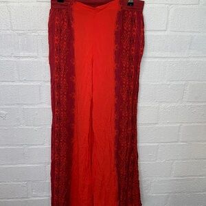 Free People Red Pull On Elastic Wide Leg Pant Trouser size Small